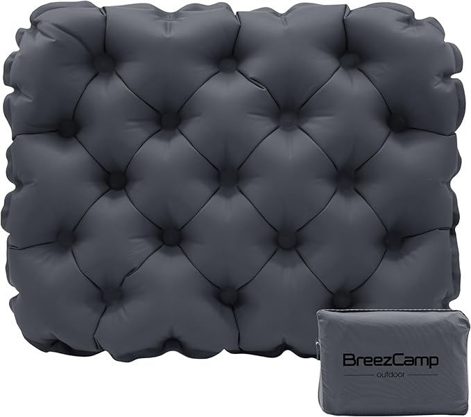 BreezCamp Inflatable Seat Cushion, Lightweight Stadium Seat Pad, Camping Accessories Chair Pad for Airplane Travel, Hiking, Climbing, Home and Office,Black
