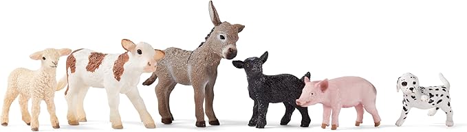 Schleich Farm World 6-Piece Baby Farm Animal Toy Gift Set Including Donkey Foal, Lamb, Calf, Dalmatian Puppy and Goat Kid