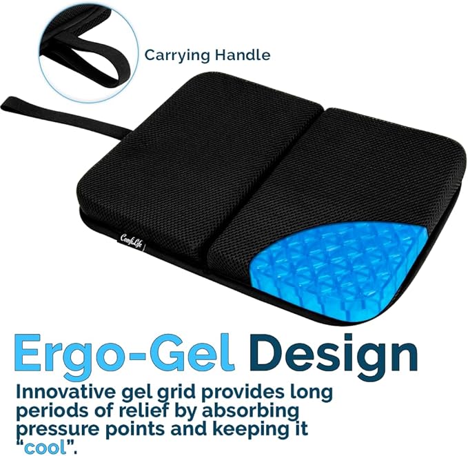 ComfiLife Ergo-Gel Airplane Seat Cushion – Travel Seat Cushion – Compact, Foldable, Portable Comfort