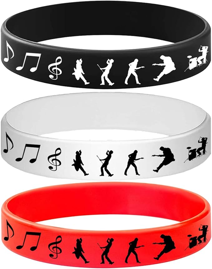 48PCS Rock and Roll Rubber Bracelets Silicones Wristbands -80s 90s Themed Musician Guitar Rap Party Supplies Decorations Birthday Baby Shower Party Favors