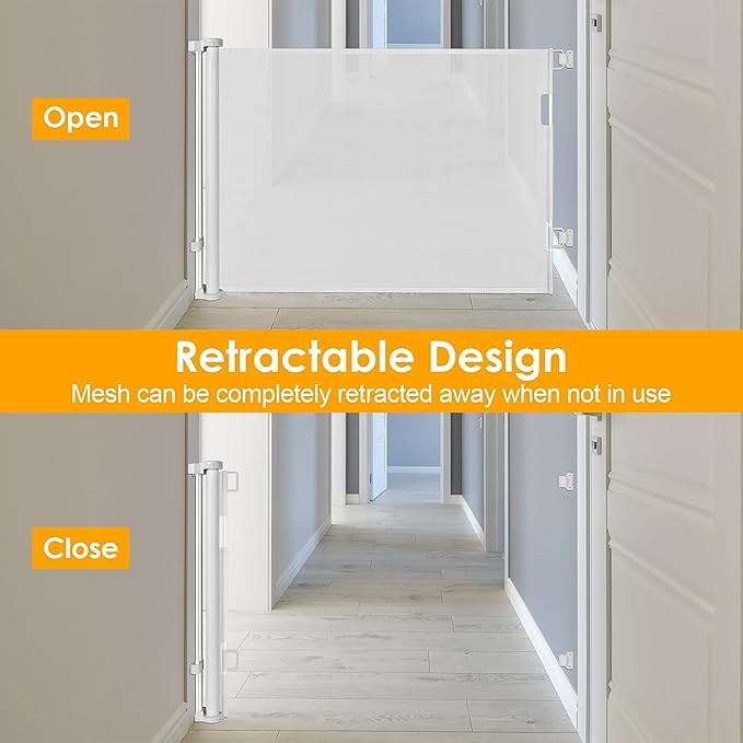 60 Inch Retractable Baby Gates Dog Gates for The House 33’’Tall Baby Gates for Doorways Extend up to 60’’Wide Dog Gate for Stairs Retractable Gate Outdoor Gates for Decks Dog Gate Indoor (Light Gray)