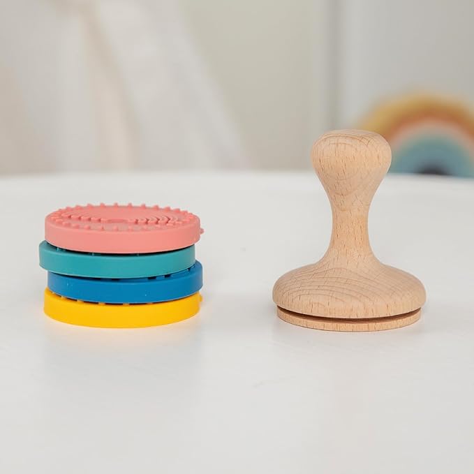 Happy Skies Rubber Stamp with Wood Handle, 4 Interchangeable Silicon Stamps of a Sun, Cloud, Star, and Rainbow, Fun Kids Craft Supplies and Art Supplies, Arts and Crafts for Kids 4-6 and Families