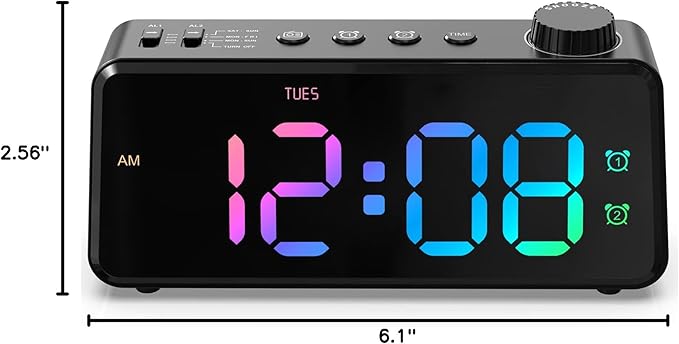 ANJANK Digital FM Radio Alarm Clock for Bedroom, 6.5'' Large Colorful Display for Kids Teens, Weekday/Weekend Dual Alarm, 0-100% Dimmable Brightness, Small Desk Clock with USB Charging Port