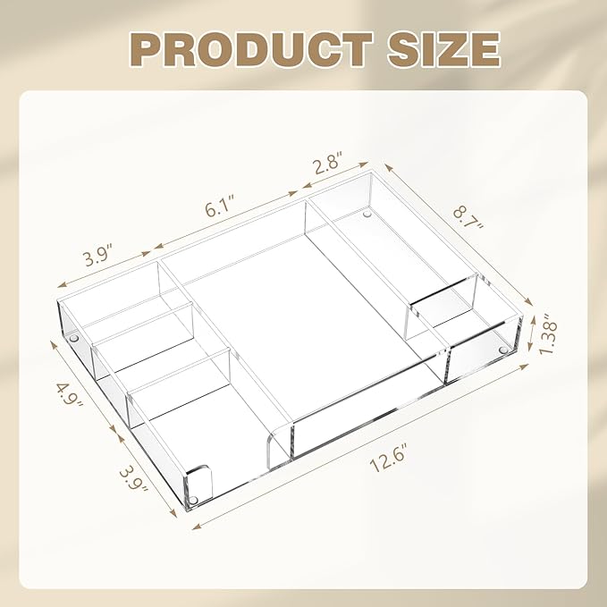 Briwooody Acrylic Drawer Organizer Clear Desk Drawer Organizer Trays with Adjustable Compartments Desk Accessories for Office Stationery Makeup Silverware Bathroom(Adjustable)