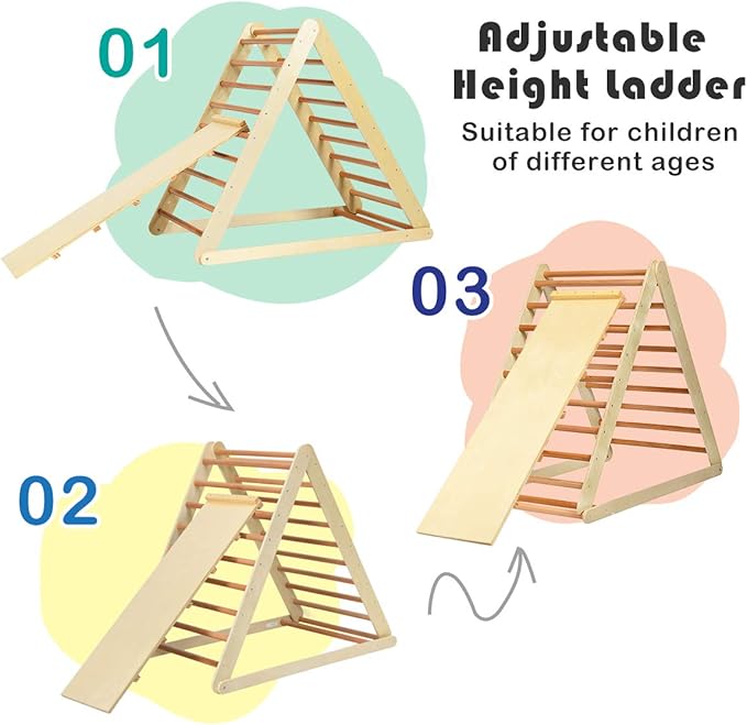 Costzon Foldable Climbing Toys for Toddlers, 3 in 1 Montessori Wooden Triangle Climber for Sliding & Climbing, Kids Indoor Climbers & Gym Play Structures for Boys Girls Gift Present