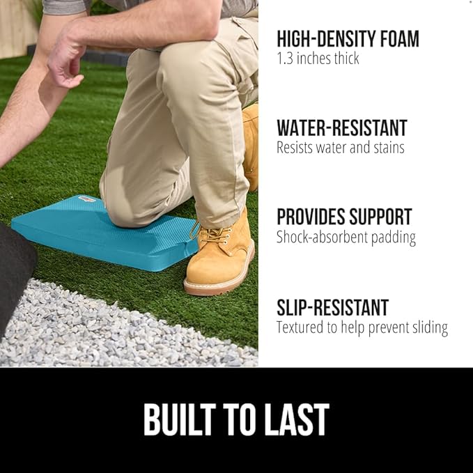 GORILLA GRIP Extra Thick Patent Pending Soft Foam Kneeling Pad, 2 PK, Supportive Large Cushion Knee Pads for Gardening, Baby Bath, Dirt and Water Resistant, Workout, Garden Supplies, 17.5x11 Turquoise