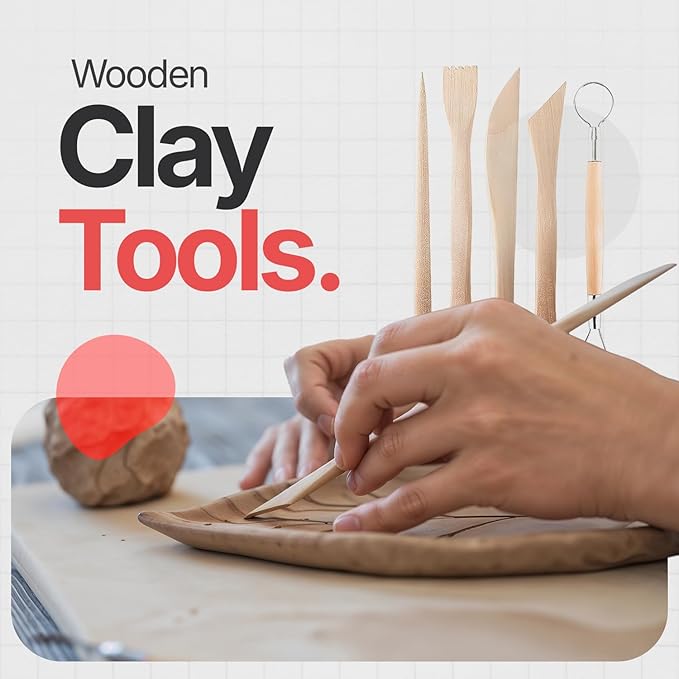 Clay Tools Kit, 25-Piece Pottery Tools with Storage Bag, Air Dry Clay Tools for Kids & Adults, Polymer Clay Tools for Pottery, Dotting, Modeling, Carving, Shaping and Crafting