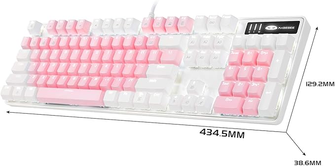 MageGee Mechanical Gaming Keyboard, New Upgraded Blue Switch 104 Keys White Backlit Keyboards, USB Wired Mechanical Computer Keyboard for Laptop, Desktop, PC Gamers(White & Pink)