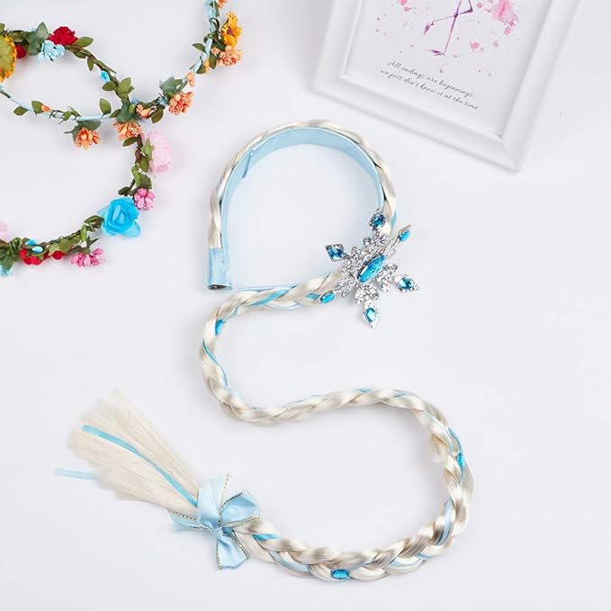 Elsa Princess Dress Up Accessories Frozen Jewelry Play Toy Set for Girls with Headband Braid Wig, Crowns, Necklaces, Wands, Rings, Bracelets Gloves Elsa Cinderella Costume Accessories