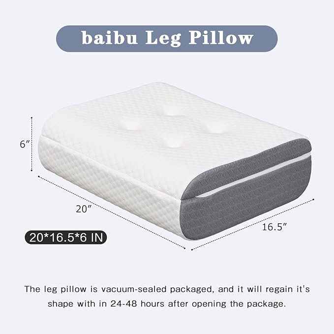 baibu Leg Elevation Pillow, Dual-Layer Design Support Pillow to Raise Feet for Better Elevation, Circulation, Leg Swelling,or Sciatica - Wedge Design for Comfort and Recovery, 1PC, White