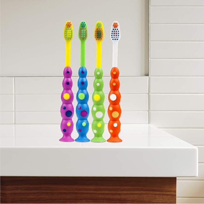 Kids Healthy Fun Suction Cup Soft Toothbrushes, 4 Count Twin Pack