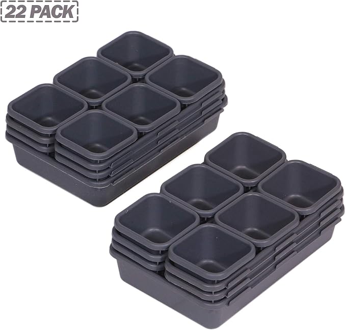 Set of 22 Interlocking Desk Drawer Organizer Tray Dividers Plastic Shallow Narrow Drawers Organizers Separators and Storage Bins Container for Kitchen Bathroom Makeup Office Vanity Bedroom Dresser