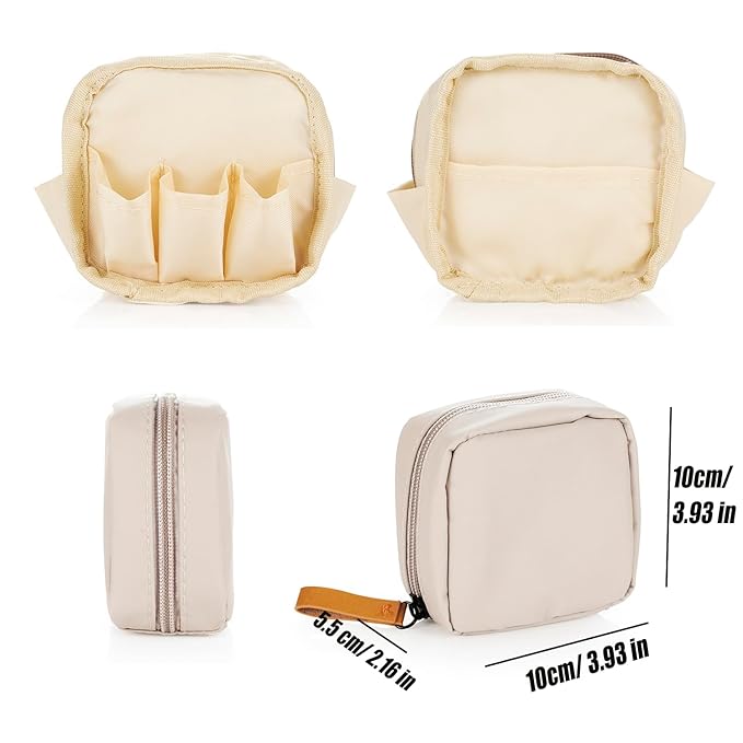 Hekyip Mini Cosmetic Bag, Travel Makeup Pouch, Portable Waterproof Cosmetic Pouch for Girls Women, Mini (Mini Beige)