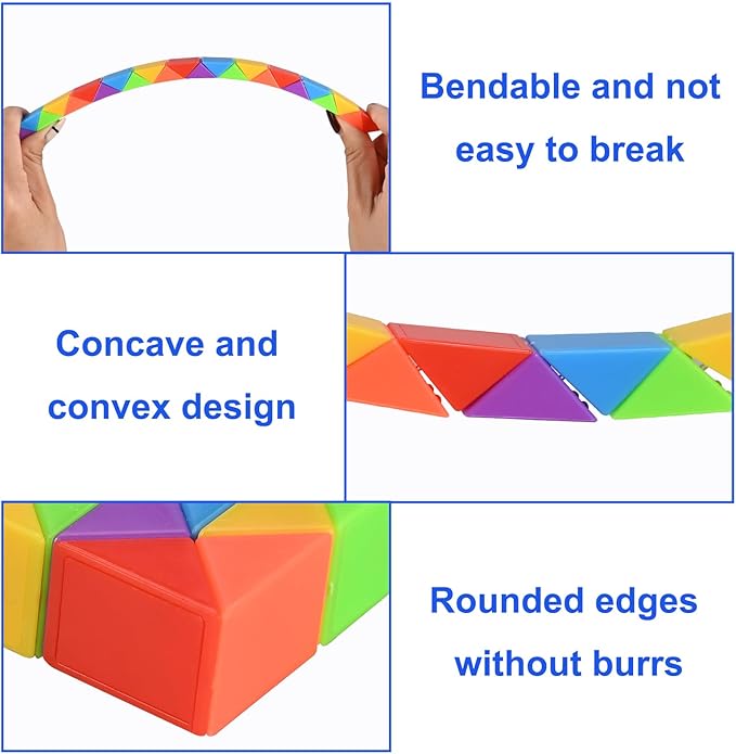 GOLDGE 24 Pack Mini Fidget Snake Cube Puzzle Toys - Party Favors & Goodie Bag Fillers, Travel Toys for Kids Ages 4-8, Rainbow Colors - Bulk Birthday & Back to School Gifts - Stocking Stuffers