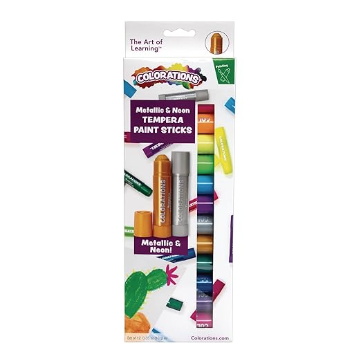 Colorations Metallic, Neon, Tempera Paint Sticks, Set of 12, Quick Drying, Non Toxic, Easy to use Paint, Mess Free Paint, School Supplies, Art Supplies, Craft Projects, Children, Arts & Crafts