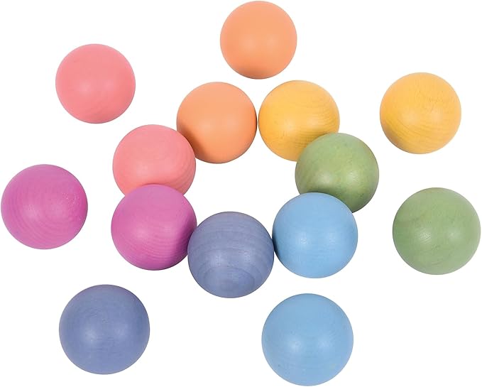 TickiT Rainbow Wooden Balls - Set of 14 - Loose Parts Wooden Toy for Babies and Toddlers 10m+ - Inspire Curiosity and Open-Ended Play