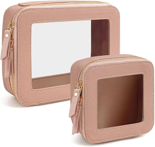 FFpaw Travel Clear Makeup Bag Set, TSA Approved Cosmetic Bag Case with Zipper Portable Makeup Pouch Toiletry Bag Women Traveling Cosmetic Organizer Storage Bag Car Organizer Car Essentials for Women