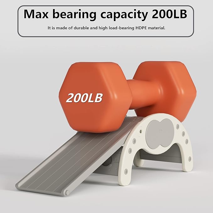 Children's Indoor Climbing Slideway Swing Playground 4-in-1 Function: Slide, Rock Climbing, Balance Board and Cradle Safe and Solid Montessori Toys White（1 Climbing Frame+2 Sliding Plate）