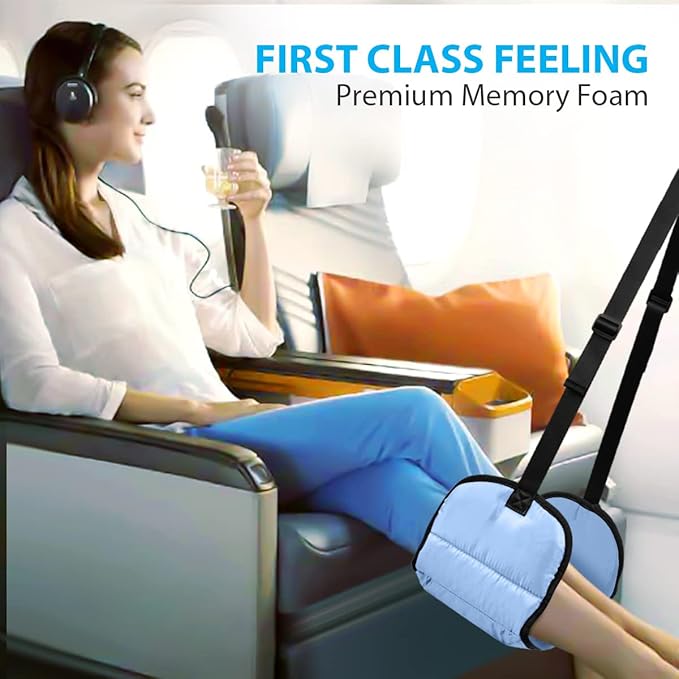 Airplane Footrest Made with Premium Memory Foam - Airplane Travel Foot Hammock, No Clashing Foot Hammock & Portable Plane Leg Rest, Provides Relaxation and Comfortable for Long Flight