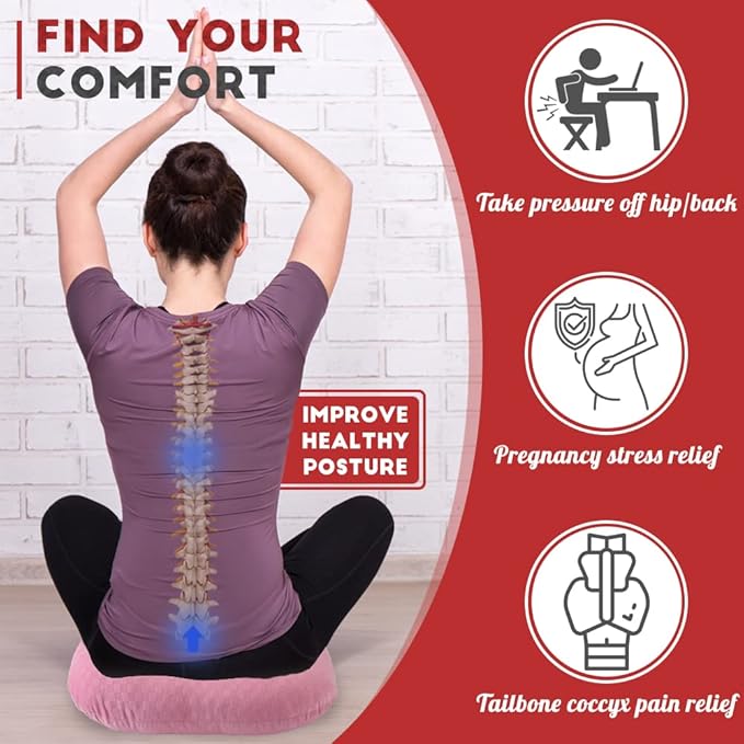 Stuffed Donut Pillow Seat Cushion | for Tailbone and Coccyx Pain, Hemorrhoids, Bed Sores, Pregnancy, Prostate, Surgery Recovery, Sitting Pressure Relief, for Home, Office and Car (Pink)