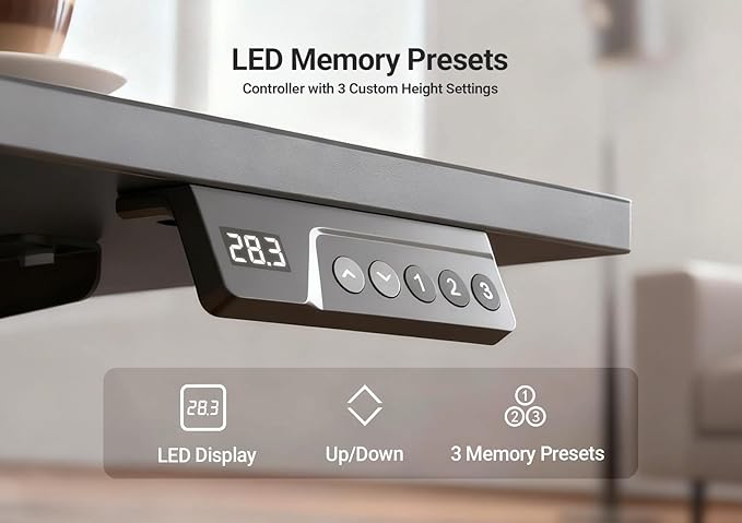 Seang Electric Height Adjustable Standing Desk, 55 x 24 Inch Sit-Stand Desk with T-Shaped Frame, 3 Memory Presets & Cable Management for Home Office Computer Workstation, Black Frame/Black Top