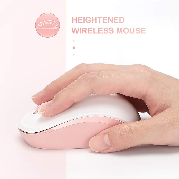 seenda Wireless Mouse, 2.4G Noiseless Mouse with USB Receiver Portable Computer Mice for PC, Tablet, Laptop, Notebook - Pink & White