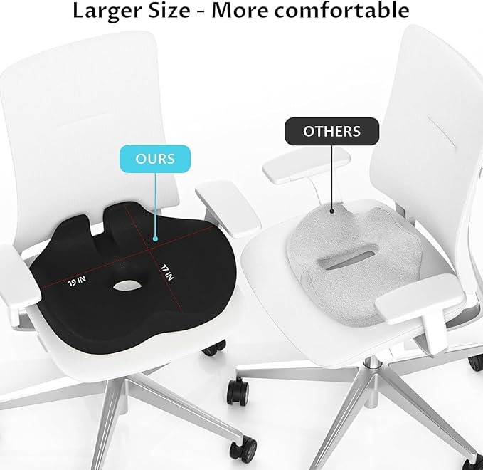 Ryoko Seat Cushion, X Large Memory Seat Cushion for Office Chairs, Car Seat, Airplane, Wheelchair, Pressure Relief Sciatica and Tailbone Pain Relief for Long Sitting Office Workers, Car Drivers
