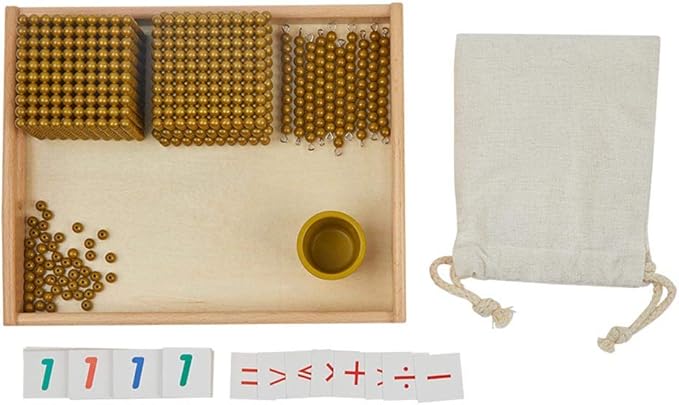 Kghios Montessori Math Beads Toys Materials for Toddlers Golden Beads and Cards Materials Bank Game Thousand Cube Decimal System Mathematics Teaching Materials Baby Preschool Education Toys