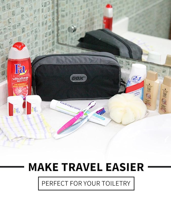 GOX Small Travel Toiletry Bag, Dopp Kit Case For Men, Multifunction Organizer Pouch(Black/Grey)