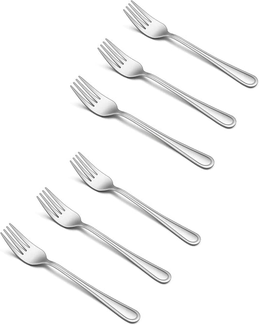 TeamFar Toddler Forks, 6 Pcs Stainless Steel Kids Utensil Small Fork for Child Self Feeding, with Line Patterned Edge, Non Toxic & Healthy, Mirror Surface & Dishwasher Safe, Easy to Grip