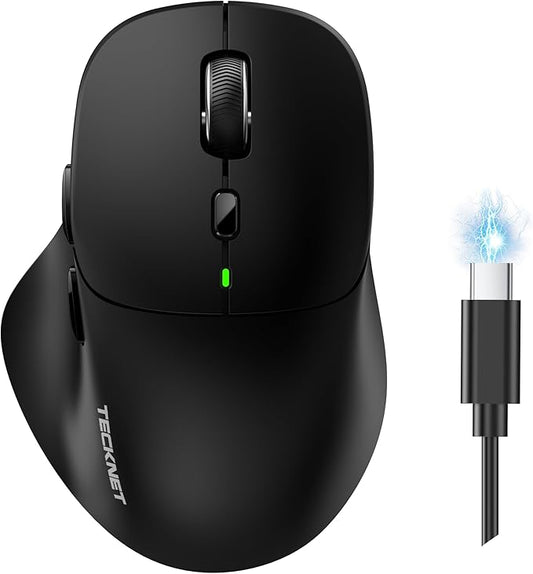 TECKNET Wireless Mouse Bluetooth 5.0/3.0 & 2.4G Rechargeable, Silent Clicks, Adjustable 4800 DPI, 6 Buttons, Ergonomic Design, Bluetooth Mouse for Laptop, Computer, ipad
