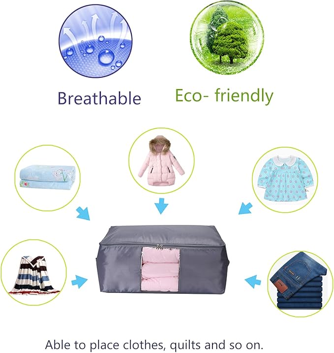 Comforter Storage Bags Containers,Pillow Beddings/Blanket Clothes Organizer Storage Containers With Zippers,Breathable and Moistureproof. (Grey 2pcs, L)