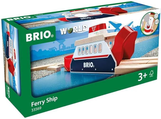 BRIO World 33569 - Ferry Ship - 3 Piece Wooden Toy Train Set for Kids | Interactive Light and Sound Features | Compatible with All BRIO Train Tracks | Ideal for Ages 3 and Up