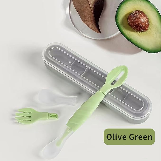 Double Head Baby Silicone Food Spoon (Olive green), Baby Fruit Scraping Mud Spoon, Feeding Spoons Training Spoon for Infants, baby led weaning supplies (Olive green)