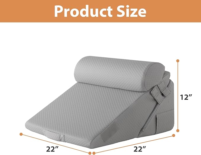 3PCS Wedge Pillow Set, Adjustable Wedge Pillow Headboard, Bed Wedge Pillows for Back Pain Relief, Sleeping, Post Surgery, Back Support Pillow for Bed Sitting Up, Snoring, GERD,Grey