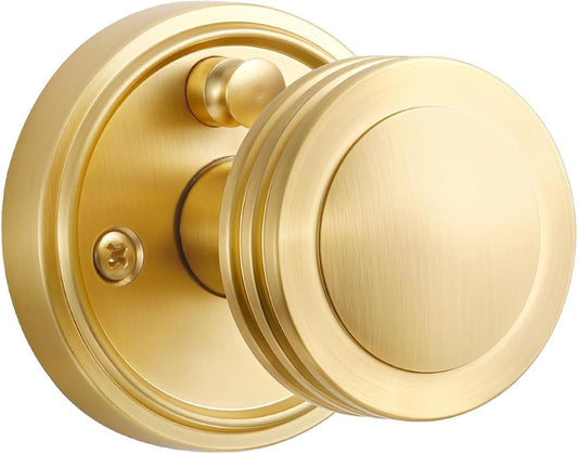 1 Pack Gold Door Knob Privacy Door Knobs Satin Brass Door Handle Interior Brushed Gold Door Knobs with Lock for Bedroom and Bathroom Zinc Alloy