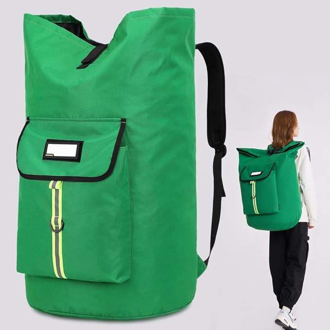 SUOVOCK Extra-Large Heavy Duty Laundry Bag Backpack - Drawstring Closure (Grass Green)