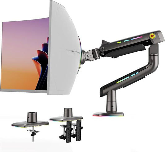 NB Gaming Monitor Arm for Screen up to 60 inches, Holds 44 lbs(20 kg), VESA 75/100, RGB Light, Heavy Duty Monitor Stand, Aluminum Ultrawide Screen Mount Height Angle Adjustable Grey Black