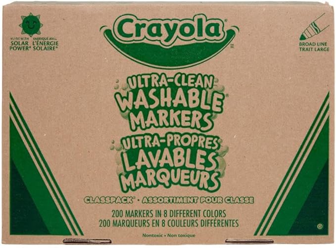 Crayola Broad Line Washable Markers - 200ct (8 Colors), Kids Bulk Classroom Markers, Back to School, Teacher Classroom Must Have