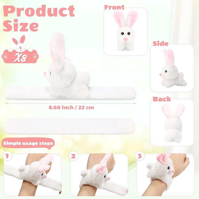 Lenwen 8 Pcs Stuffed Animal Slap Bracelets for Kids Plush Animals Slap Bracelets Bulk Cute Tiger Giraffe Turtle Koala Bracelets Wrist Animals for Girls Boys Valentine's Day Party