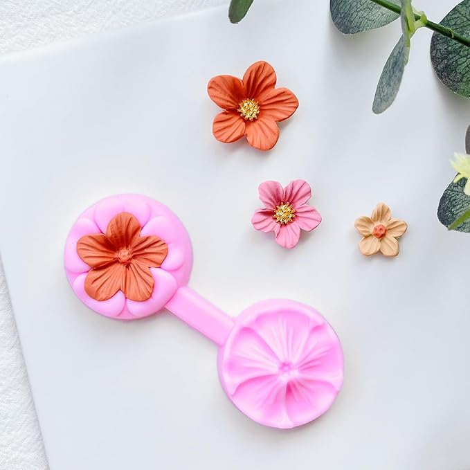 Keoker Flower Petal Clay Cutters - Polymer Clay Cutters for Earrings Making, 4 Shapes with Polymer Clay Petal Press Mold, Clay Cutters for Polymer Clay Jewelry (D)