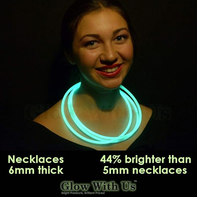 Glow Sticks Bulk Wholesale Necklaces, 1200 22” Green Glow Stick Necklaces, Bright Color, Glow 8-12 Hrs, Connector Pre-Attached, Sturdy Packaging, GlowWithUs Brand