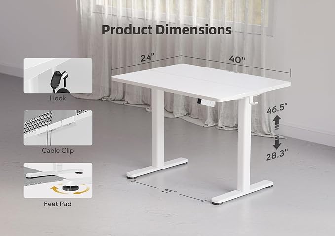 YDN Electric Standing Desk Adjustable Height, Stand up Desk with Cable Management, Home Office Desks with Splice Board & Frame, 40 x 24 Inches, Warm White