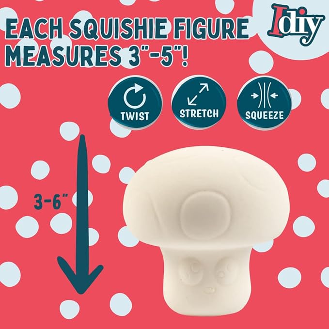Idiy Party Craft Kit Jumbo Cute Critters Squishies (8 Garden Figures w 12 Fabric Paints)-White Kawaii Slow Rising Squishy Toys, Scented Stress Relief, Kids School, Birthday Activity Gift (4"-6")