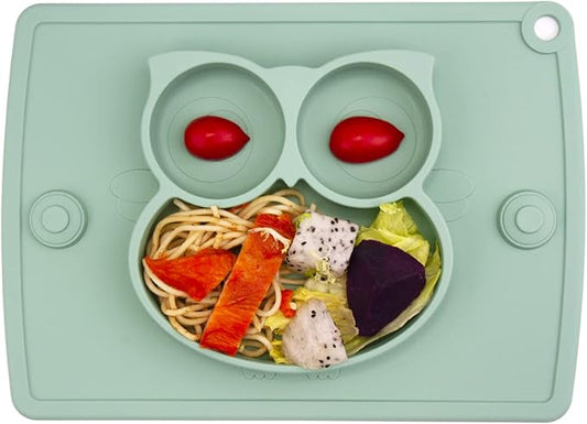 Qshare Toddler Plate, Portable Baby Plate for Toddlers and Kids, BPA-Free Strong Suction Plates for Toddlers, Dishwasher and Microwave Safe Silicone Placemat 11x8x1 inch