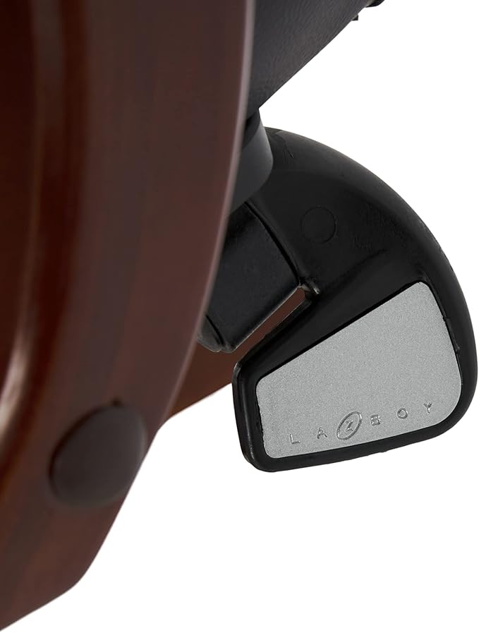 La-Z-Boy Delano Big & Tall Executive Office Chair, High Back Ergonomic Lumbar Support, Bonded Leather, Black with Mahogany Wood Finish