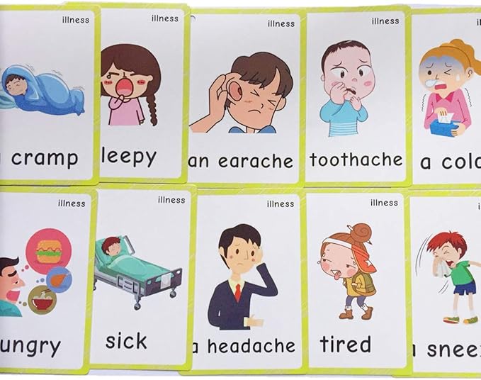 Set of(Body Parts+Illness) Flash Cards for Toddlers | Kids Learning Montessori Pocket Cards Toys | Perfect for Pre-K Decorations Background Wall Stickers,Teacher/Autism Therapists Tools