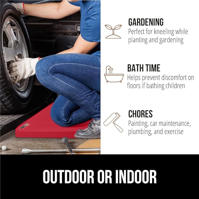 GORILLA GRIP Extra Thick Patent Pending Soft Foam Kneeling Pad, Supportive Large Cushion Knee Pads for Gardening, Baby Bath Time, Dirt and Water Resistant, Workout and Garden Supplies, 17.5x11, Red