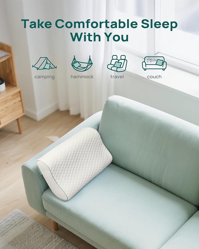 Memory Foam Neck Pillow for Pain Relief – Adjustable Contour (4 Heights), Portable & Washable – Travel Pillow for Airplane, Car, Hiking (15.7” x 11”) – No Storage Bag