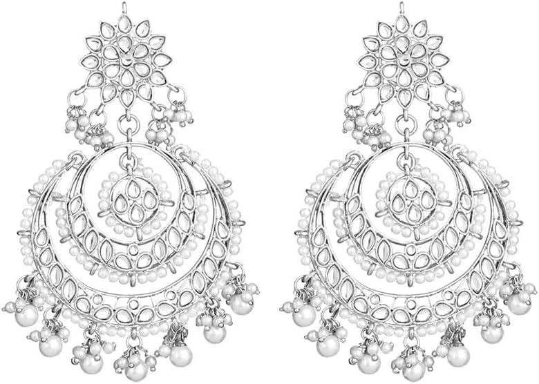 Aheli Bollywood Ethnic Chandbali Style Big Earrings Maang Tikka Set Traditional Fashion Jewelry Gift for Women
